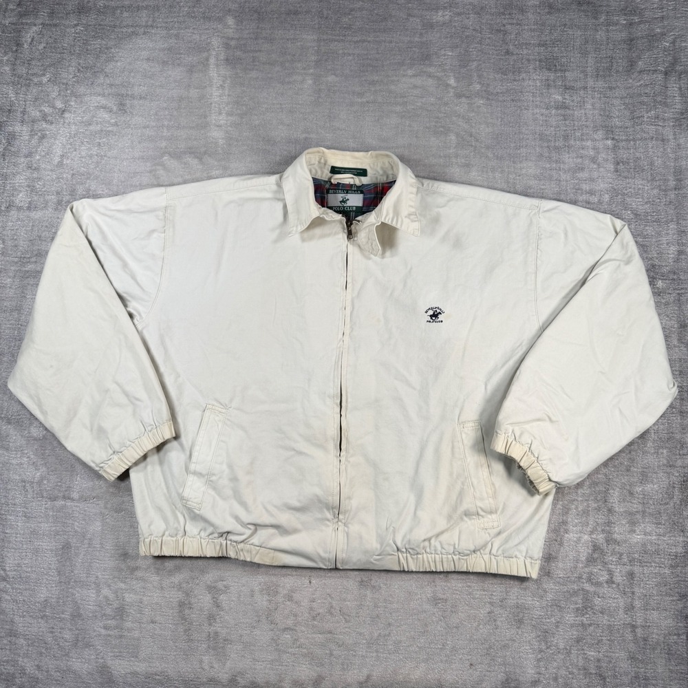 Beverly Hills Polo Club Jacket Mens Large Cream Vintage Plaid Lined Harrington